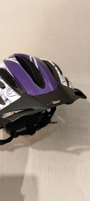 Kask rowerowy, rozmiar 49-54, fioletowy z lampką