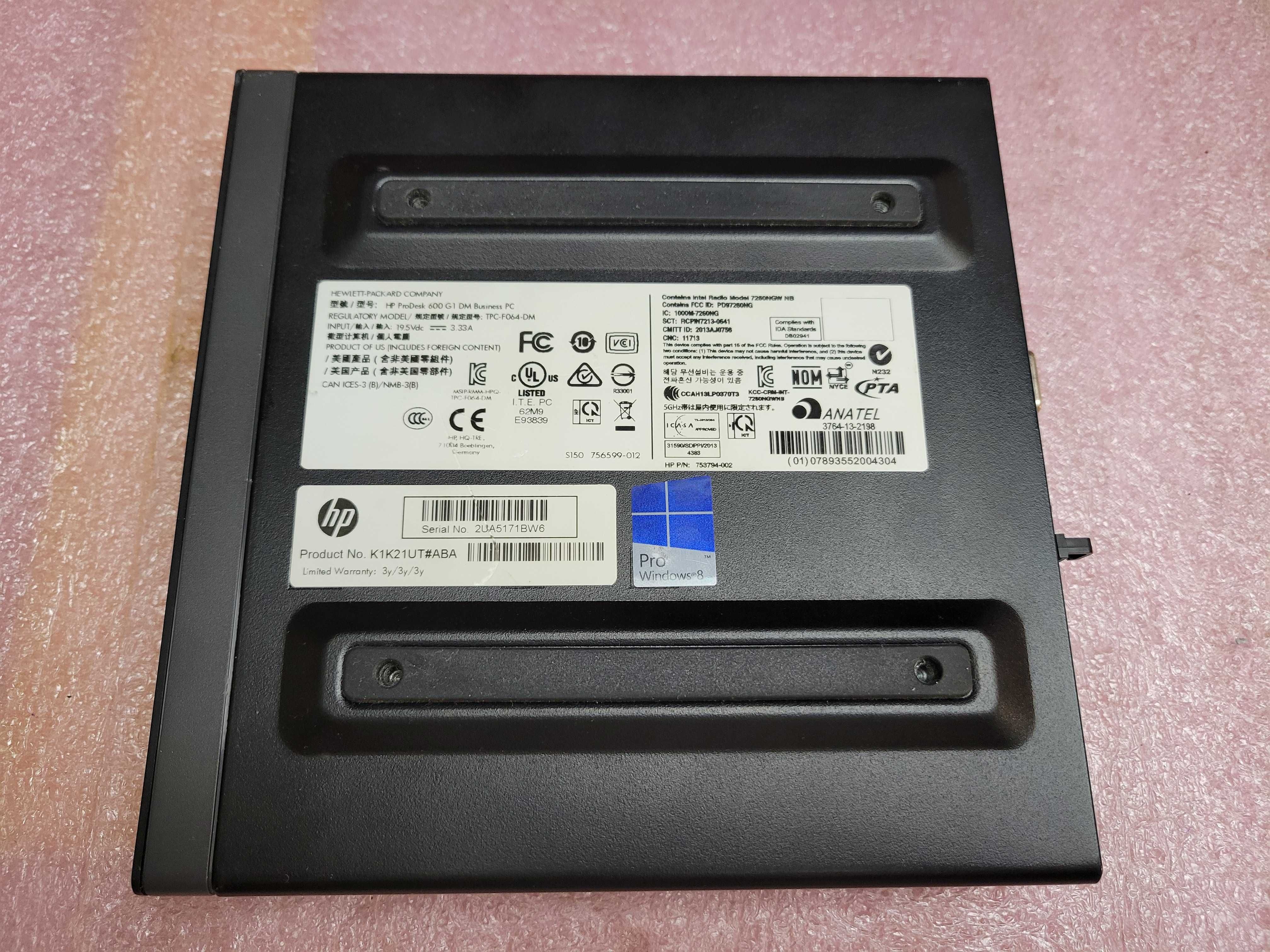 Мини-ПК Неттоп HP ProDesk 600 G1 i3 4160T m.2 NVMe 8Gb DDR3 VGA DP