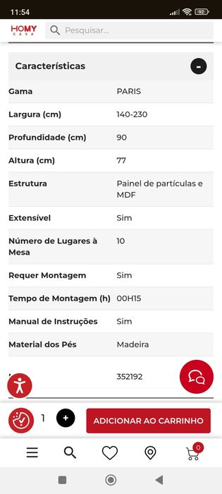 Mesa jantar extensível