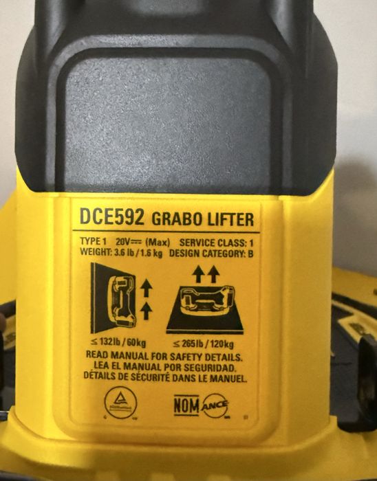 Вакуумний підйомник Dewalt Grabo DCE592B