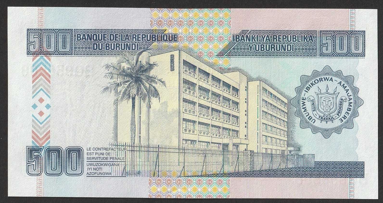 Burundi 500 franków 2011 - stan bankowy UNC