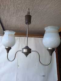 Stara lampa żyrandol PRL VINTAGE trzy białe klosze