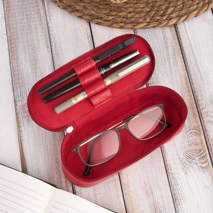 skórzane etui na okulary piórnik czerwony paolo peruzzi t-82-rd