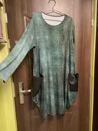 Zielonka sukienka bombka skórzane kieszenie Bialcon XL XXL Monnari Tat