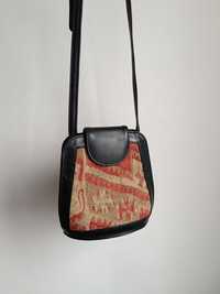 Шкіряна чорна сумка з етно мотивом kilim leather