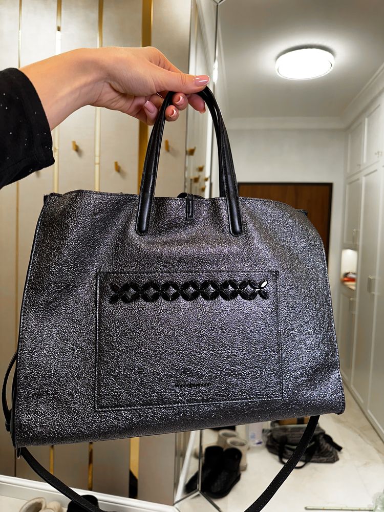 Torba Roccobarocco zielona srebrna błyszcząca duża