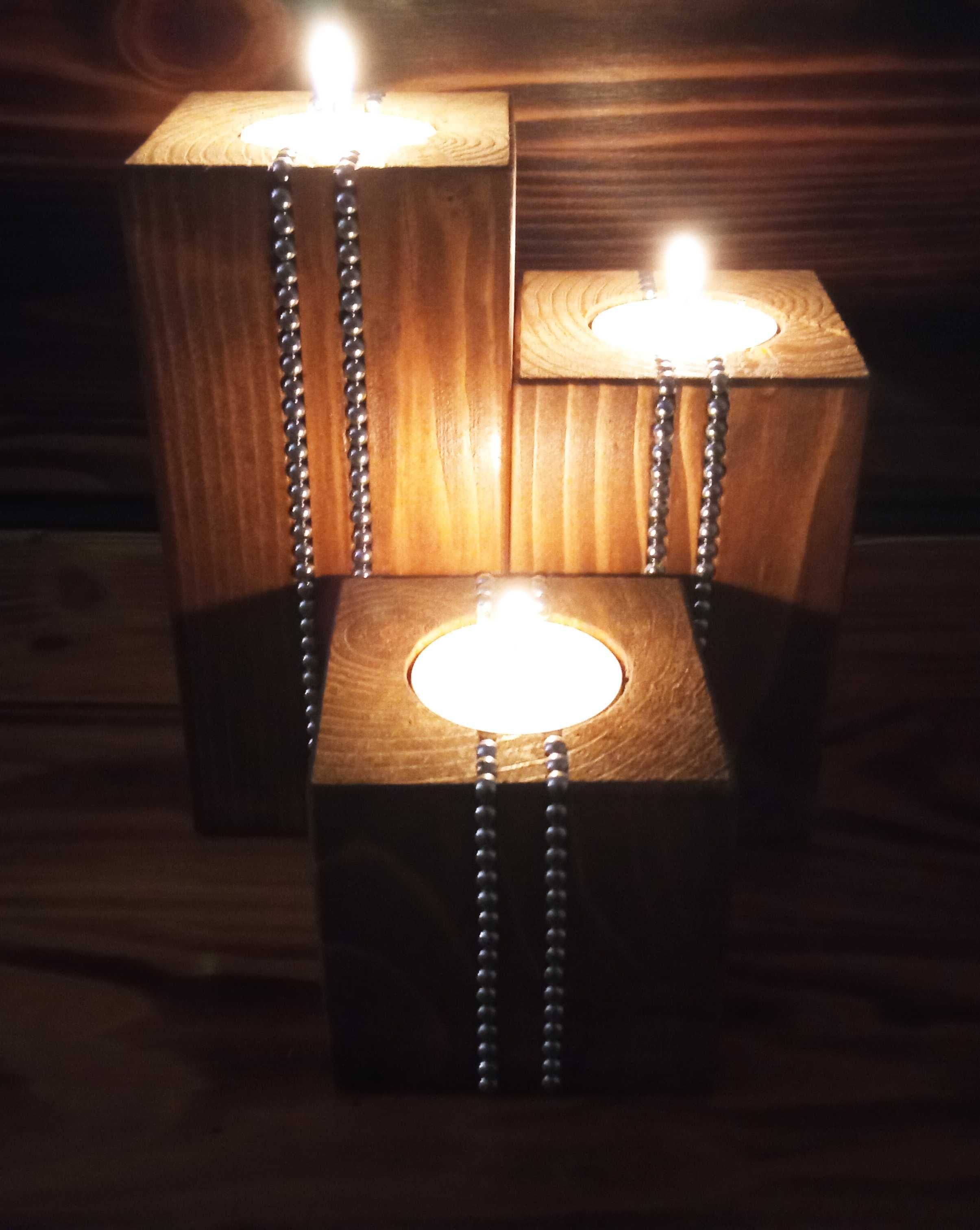 Świecznik drewniany zestaw 3szt. Handmade, tealight