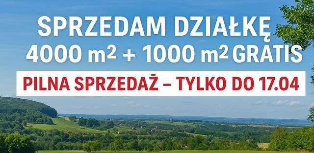 Sprzedam działkę 4000 m² + 1000 m² GRATIS – Wola Radziszowska, PILNE