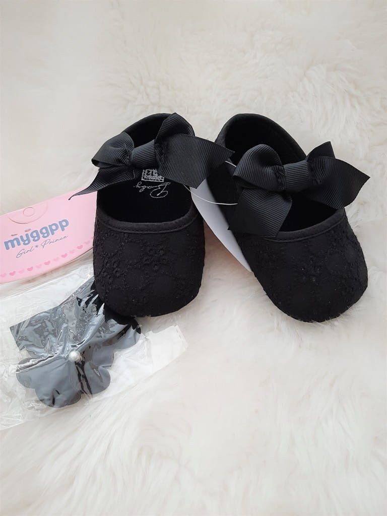 Czarne buciki niemowlęce niechodki  z opaską 20-13cm