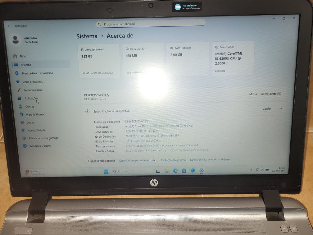 HP ProBook 450 G3 i5 de 6th geração