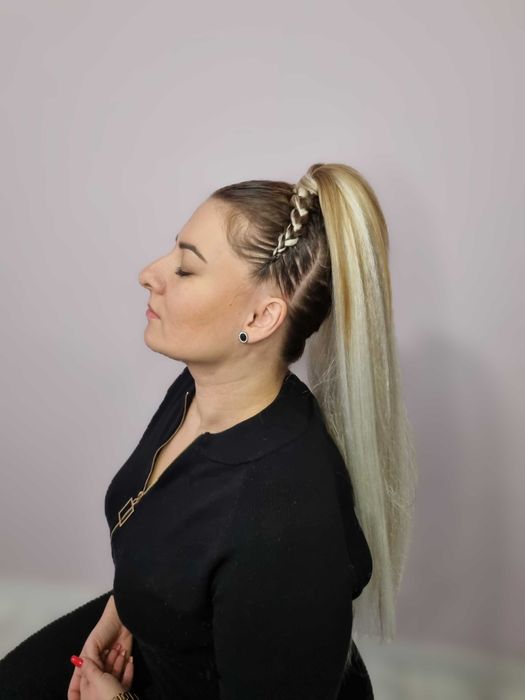 Kucyk Ariana z włosów syntetycznych, warkoczyki, kolorowe włosy