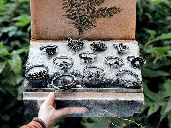 Pierścionki Srebrne Dzikie Zwierzęta Boho Hippie Etno Aztec Gothic