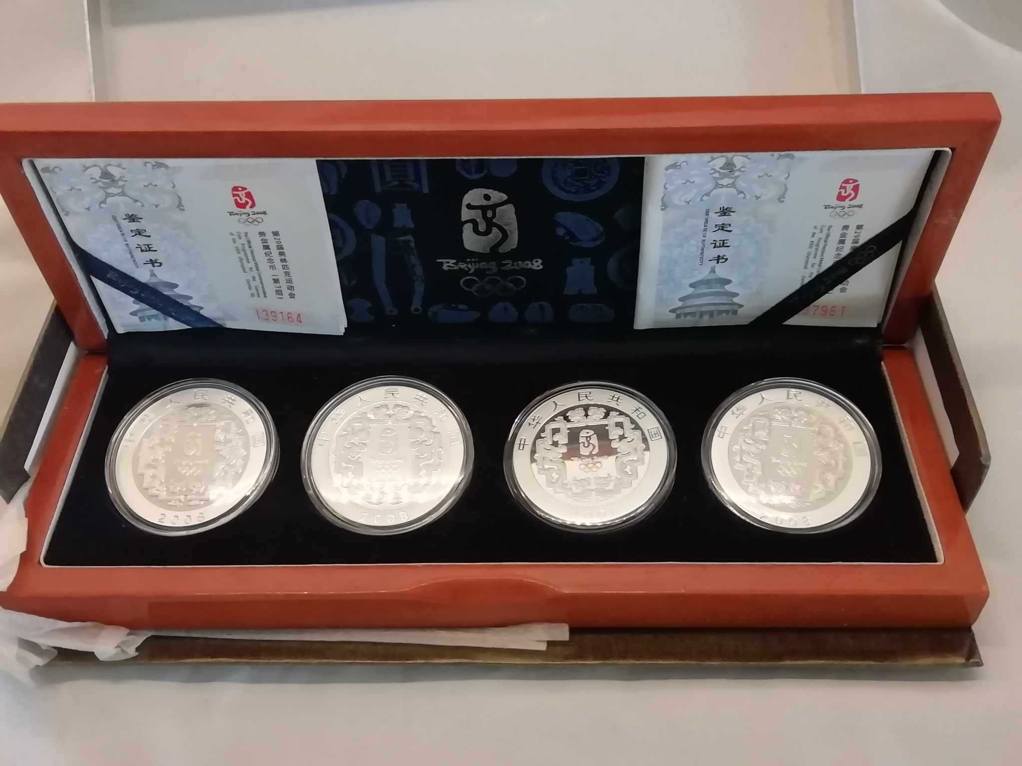 estojo madeira coleçao 4 moedas prata proof Beijing 2008 olimpicos