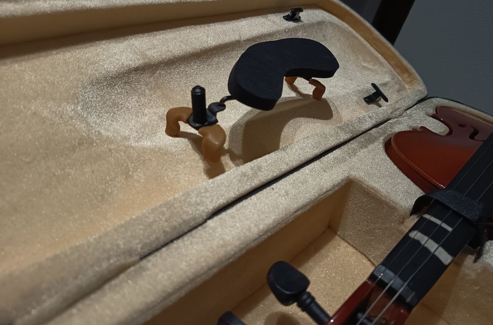 Violino 4/4 + Arco + Estojo + Suporte Wolf — Completo (falta 1 corda)