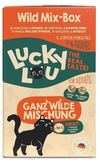 Karma dla kota bez zbóż, cukru i GMO - Lucky Lou DZICZYZNA MIX 6x125g