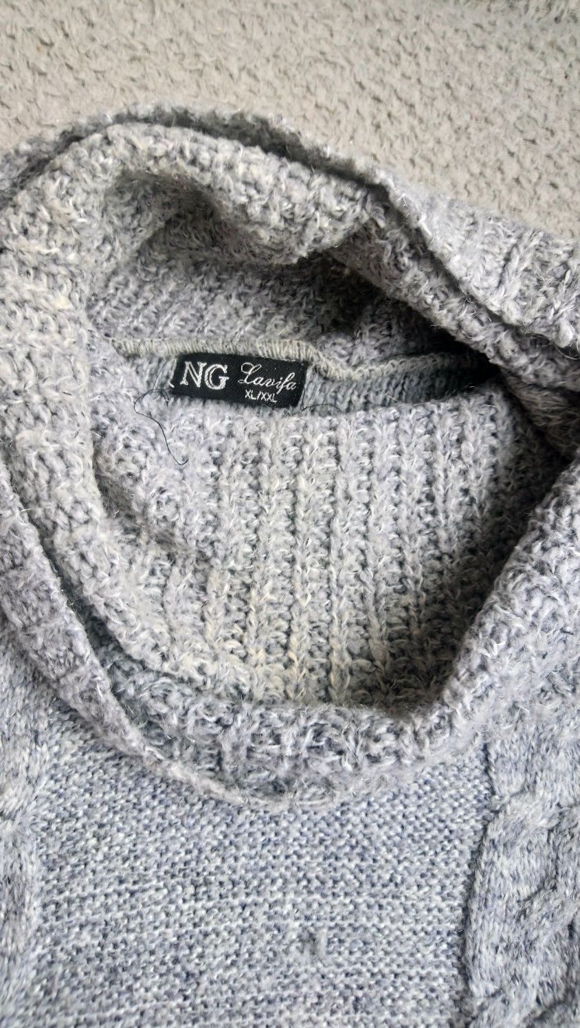 Sweter damski szary dlugi kolnierz X/XXL