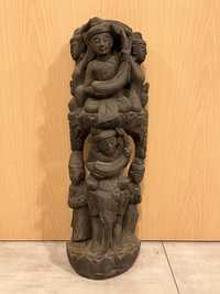 Drewniana płaskorzeźba azjatycka stara figura rzeźba Azja