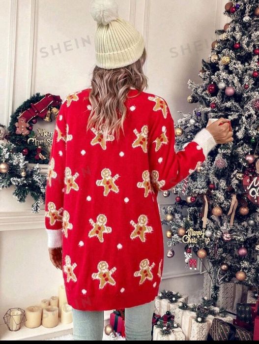 Czerwono biały świąteczny kardigan Shein ciepły 36