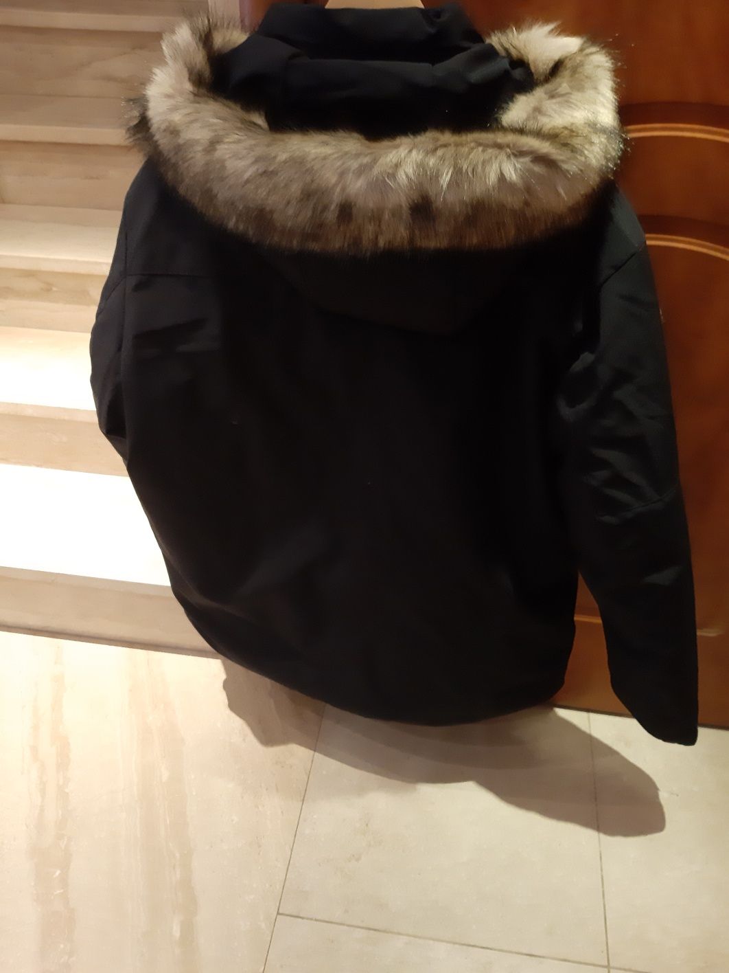 Kurtka męska Zara XL zima sport tkanona granat kolekcja kaptur futerko