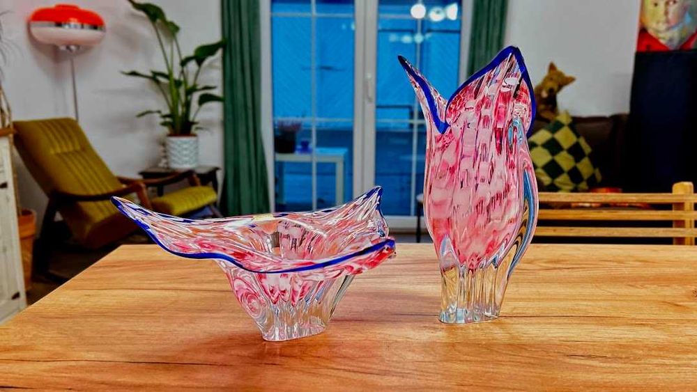 Efektowny zestaw czeskiego szkła wazon patera Egermann