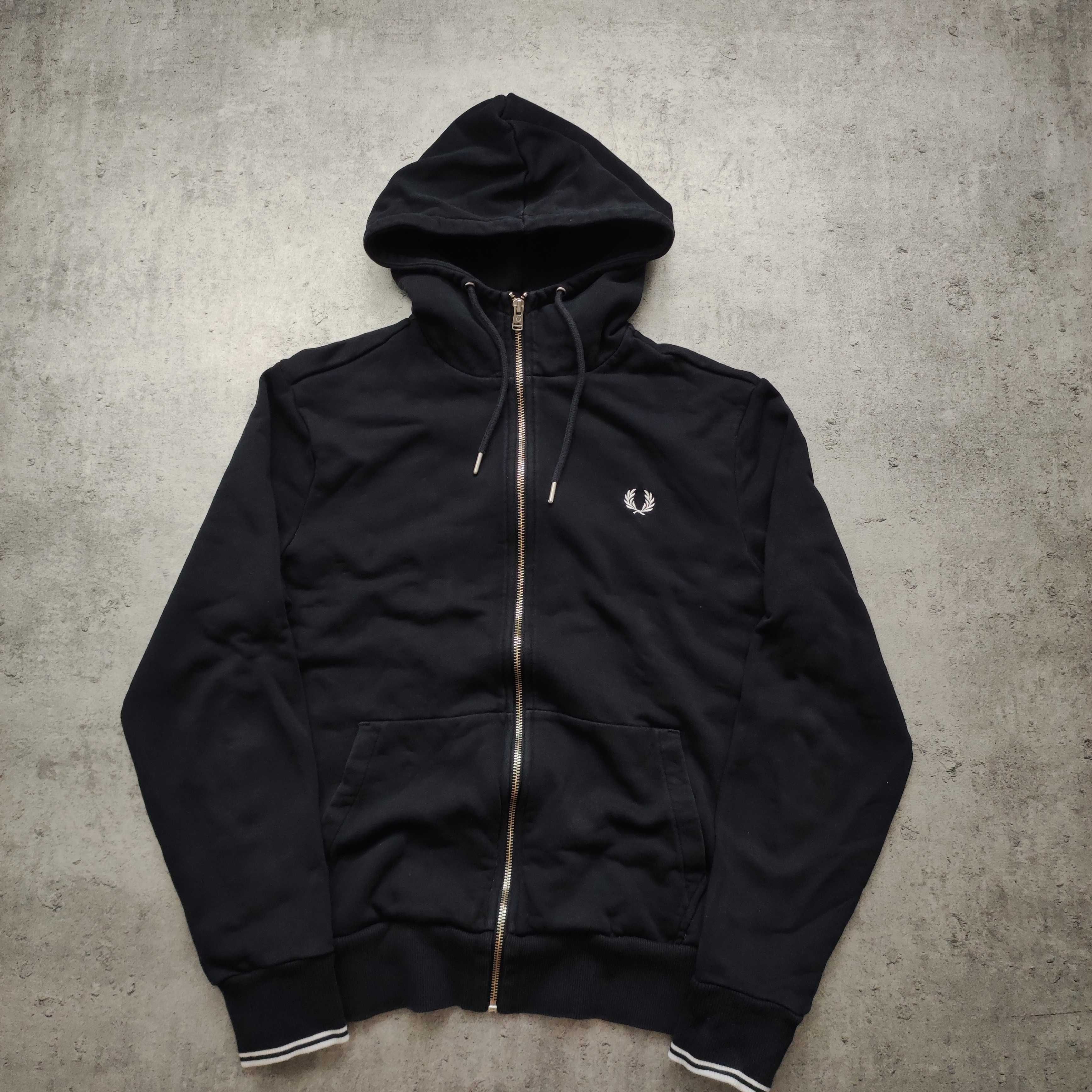 MĘSKA Bluza z Kapturem Rozpinana Granatowa Fred Perry Haft Logo Suwak
