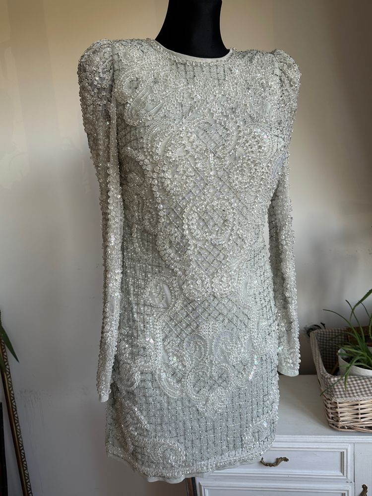 Cekinowa sukienka mini m 38 asos rochie perełki przezroczyste