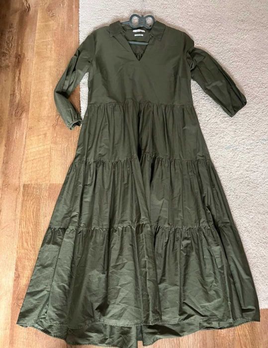 Reserved dluga maxi zielona khaki sukienka M