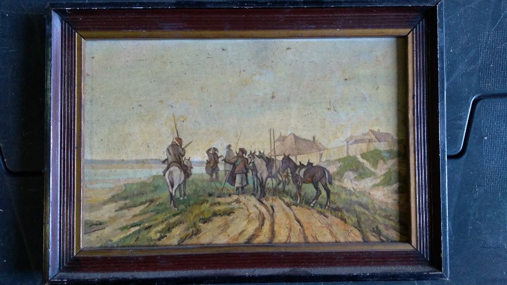 Obraz , scena rodzajowa , płótno , olej , wym. 30x20 cm.