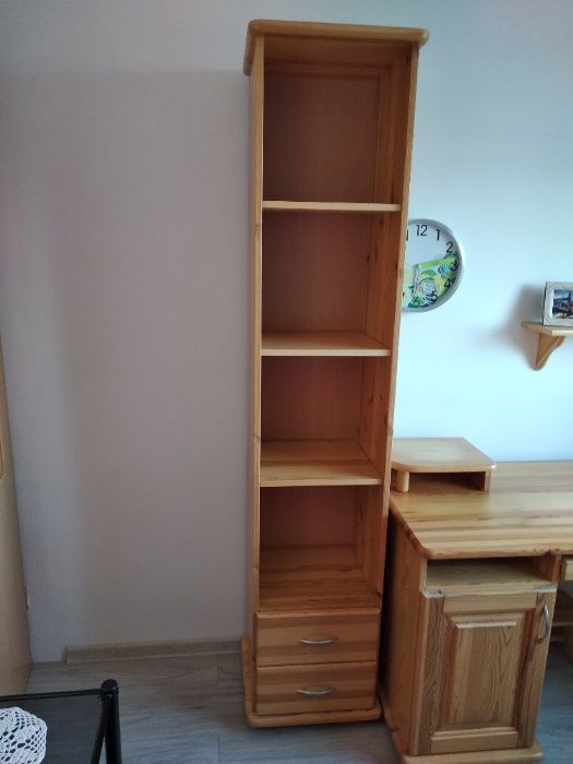 biurko z regałem słupkiem i półką - prawdziwe drewno