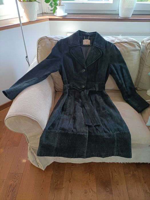 Zamszowy skórzany płaszcz