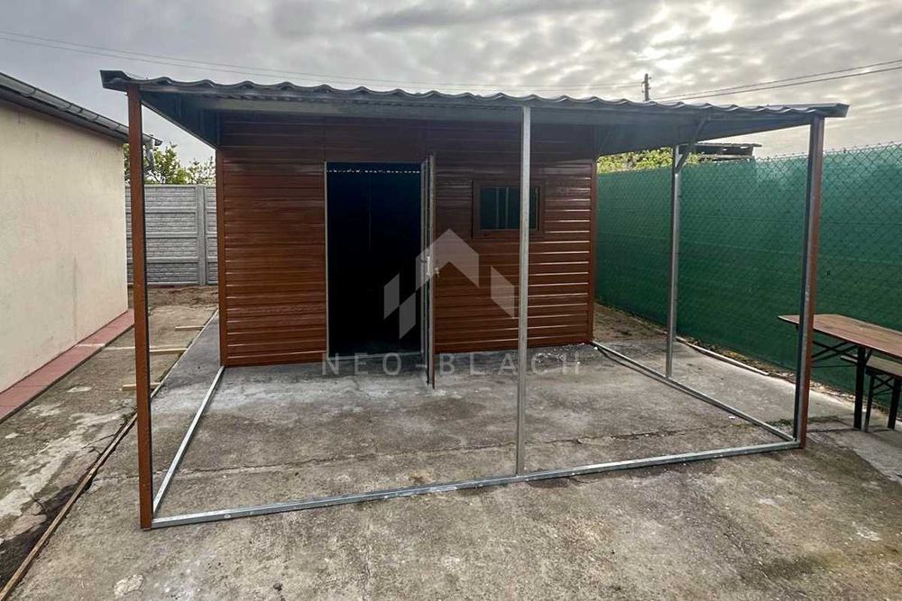 Schowek - Domek Ogrodowy 4X5M + Wiata Drzwi Okno Dwuspadowy Nb158