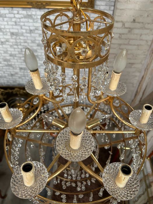 Piękny żyrandol mosiężny kryształowy #8014 Stylowy Węgrów