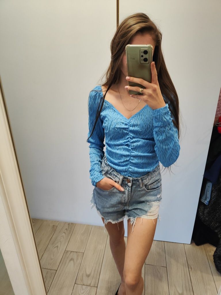 Błękitne body z marszczeniem nowe z metką Y.A.S niebieskie body S 36
