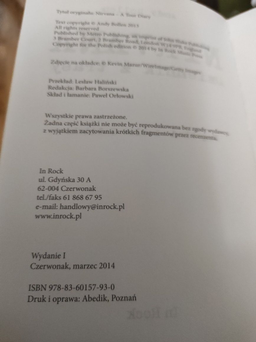 Słynny bestseller "Nirwana" Dziennik z trasy