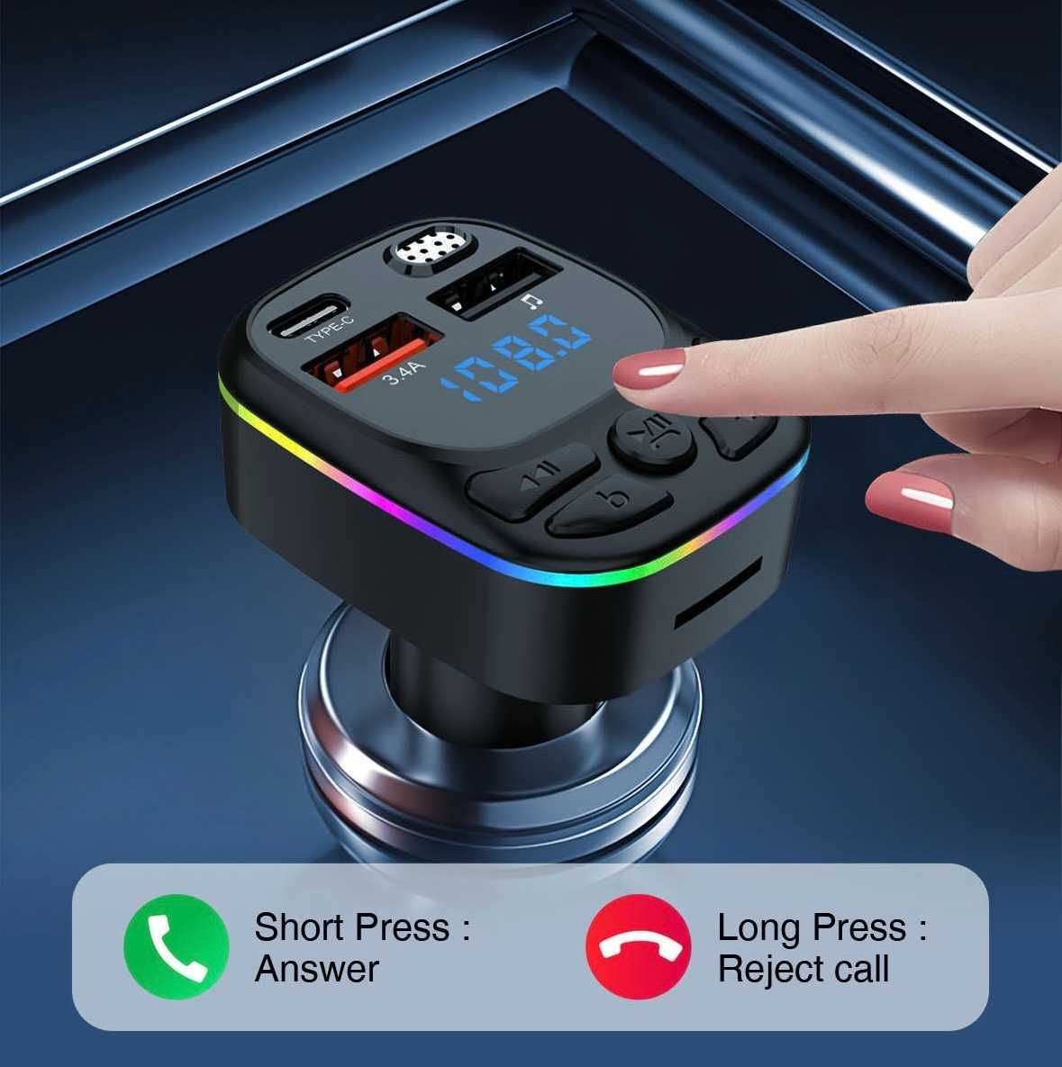 Transmiter audio FM MP3 BT szybka ładowarka 3.4A USB
