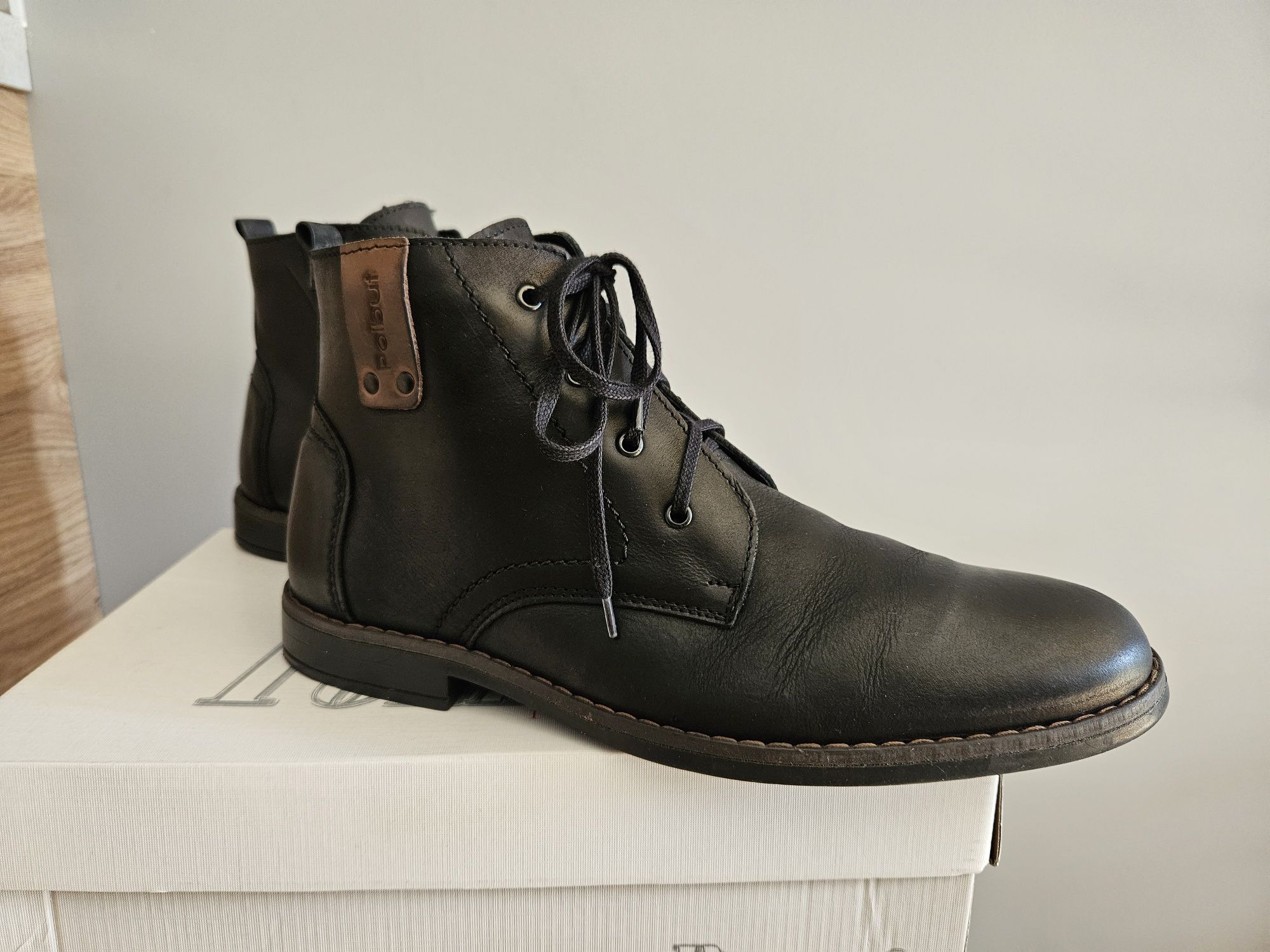 Buty męskie zimowe trzewiki ocieplane skórzane skóra Polbut 44