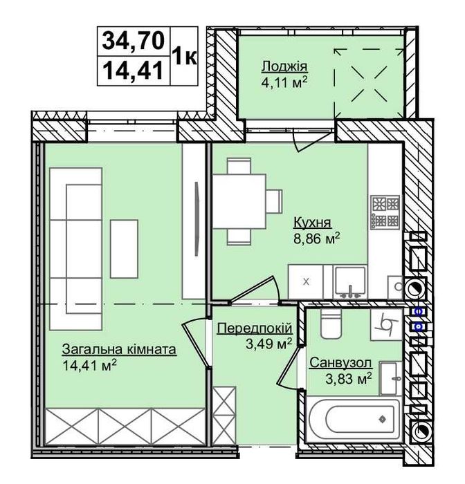 1-кімнатна квартира в класному районі.