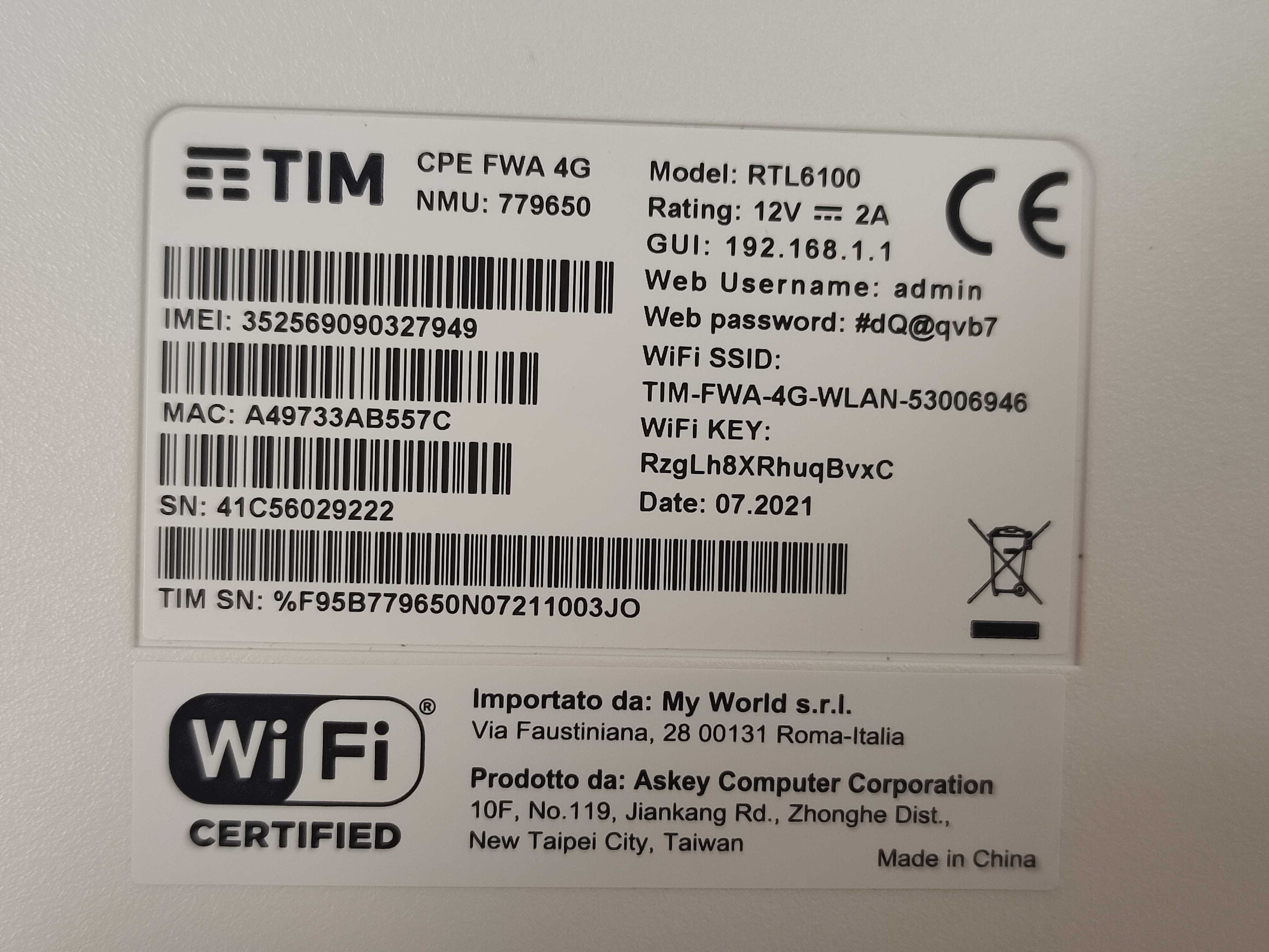 600mbps Askey RTL6100 4g+ Modem/Router 4G