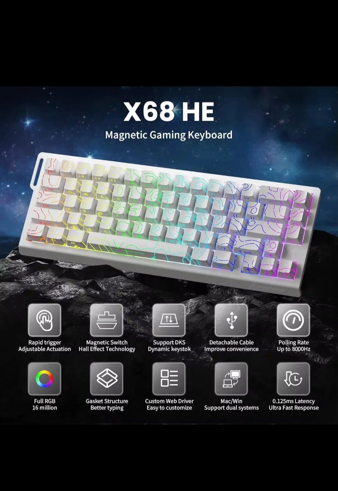 Klawiatura mechaniczna Attack Shark X68 Przewodowa RGB 8KHz Angielska