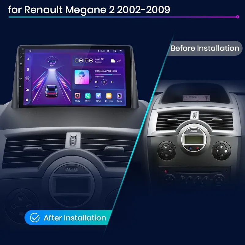 Rádio 9" android 2/32GB Renault Megane 2 CARPLAY WIFI GPS Novo