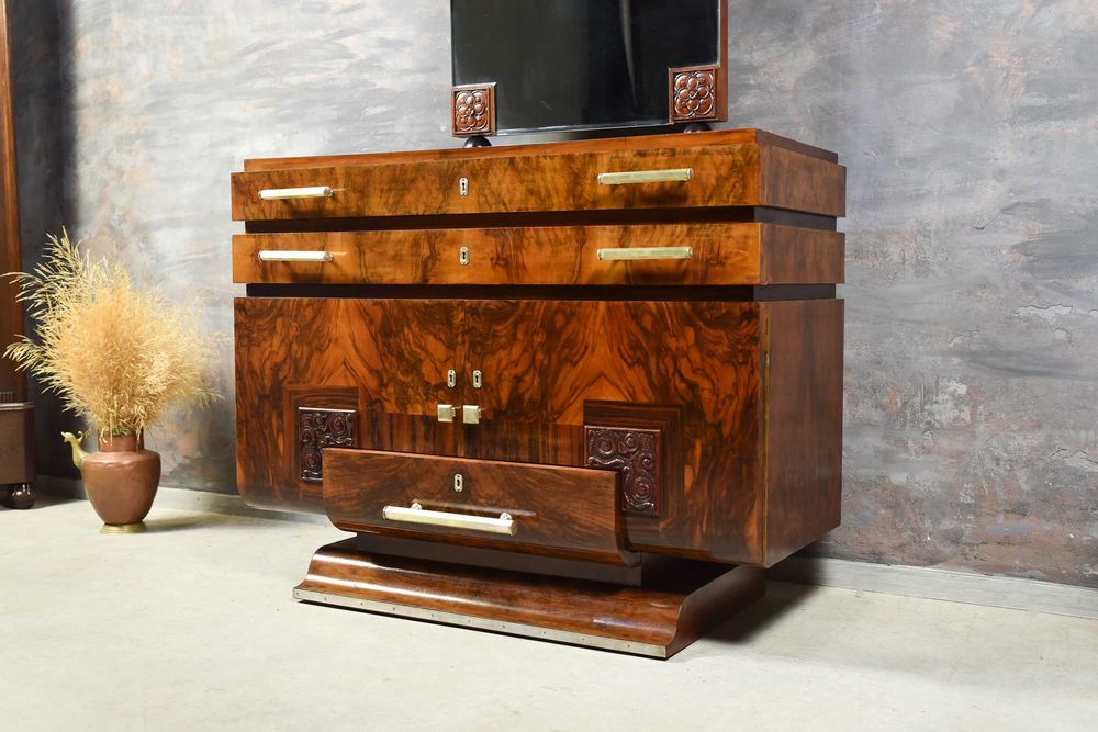 KOMODA ART DECO- lite drewno orzechowe, po renowacji, Oryginalny Antyk