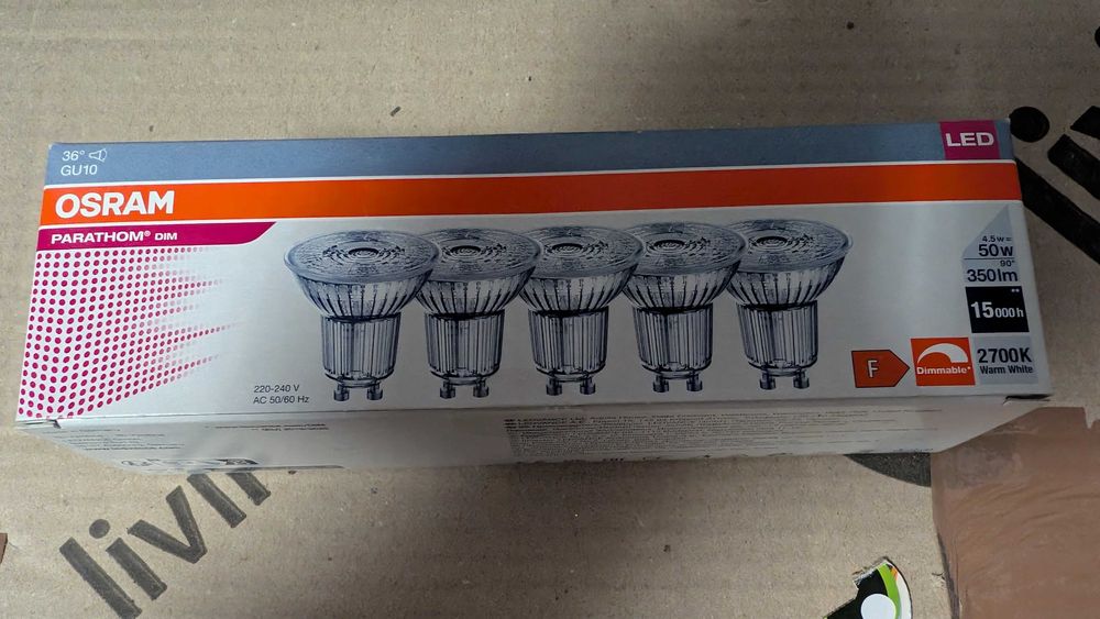 Osram 5 Pak Led Gu10 Halogen 43W = 50W 350Lm 2700K 36°