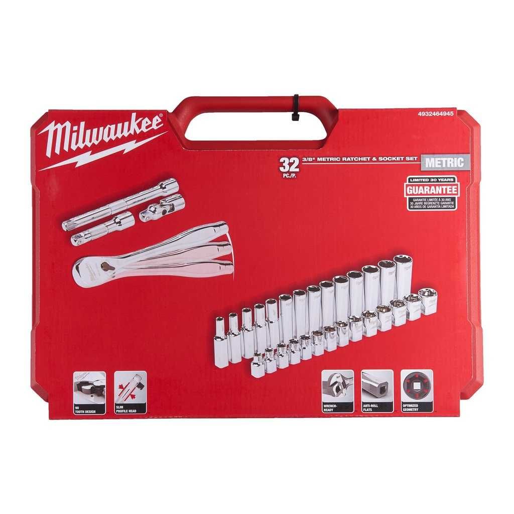 Набір метричних хромованих головок Milwaukee 3/8" (32 шт)