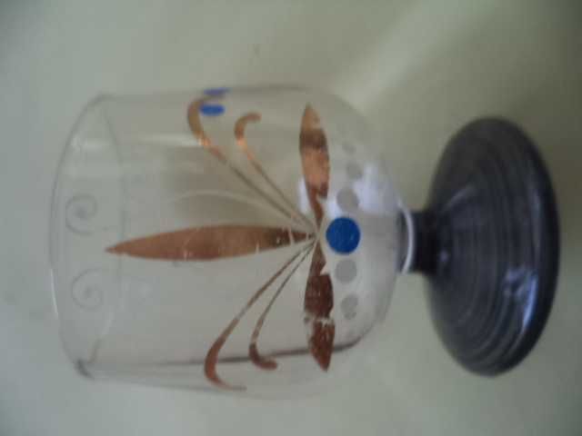 Garrafa Lisa + 4 Copos Pintados   ( Muito antiga )