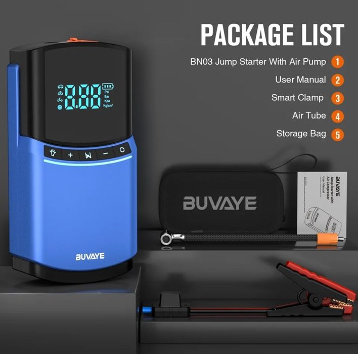 Бустер пускове Buvaye, пуско зарядний пристрій ,baseus,насос для підка