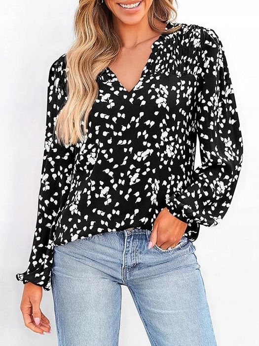 Koszula z szyfonu z długim rękawem dekoltem w serek Bluzki boho xL