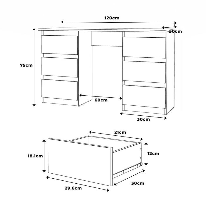 Biurko Szkolne Nowoczesne 6 Szuflad Ofi 120cm Komputerowe Młodzieżowe
