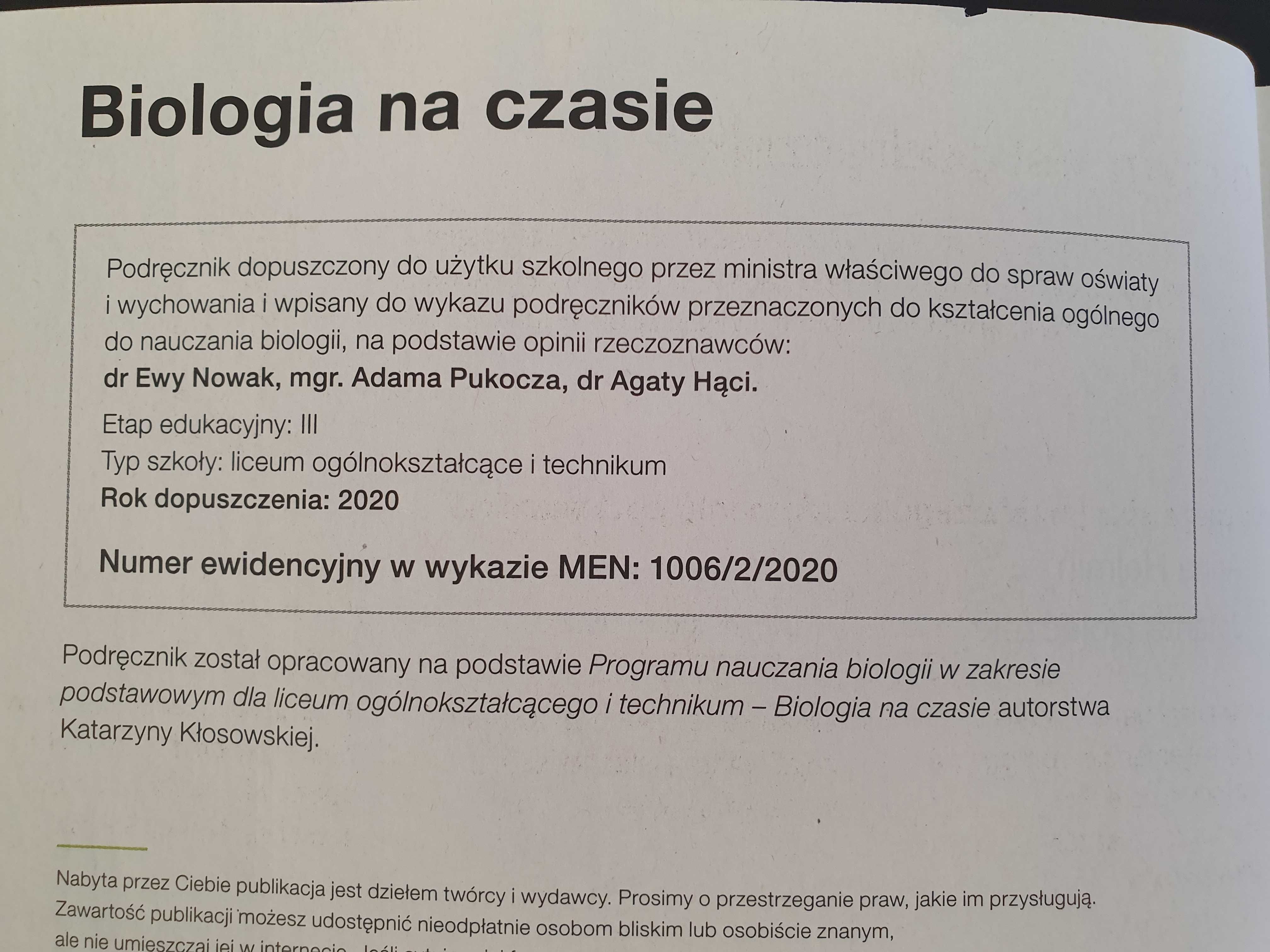 Podręcznik do klasy 2 Liceum, Technikum Biologia na czasie