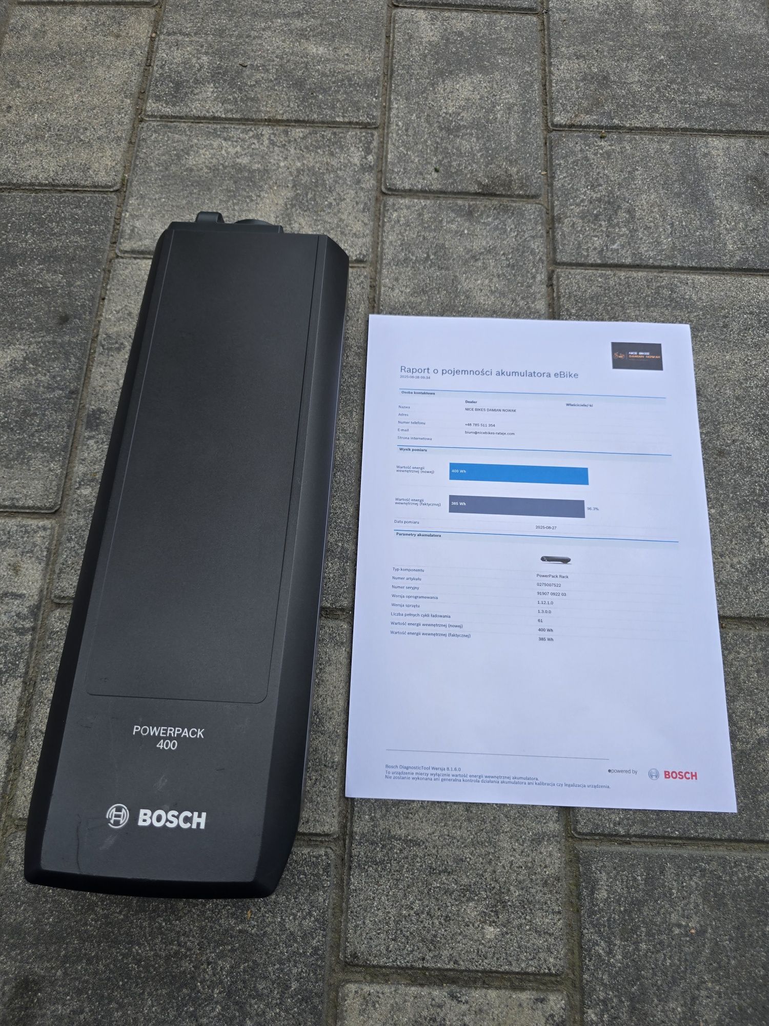 Bateria Akumulator BOSCH POWERPACK 400wh na bagażnik 61 cykli 96% spr
