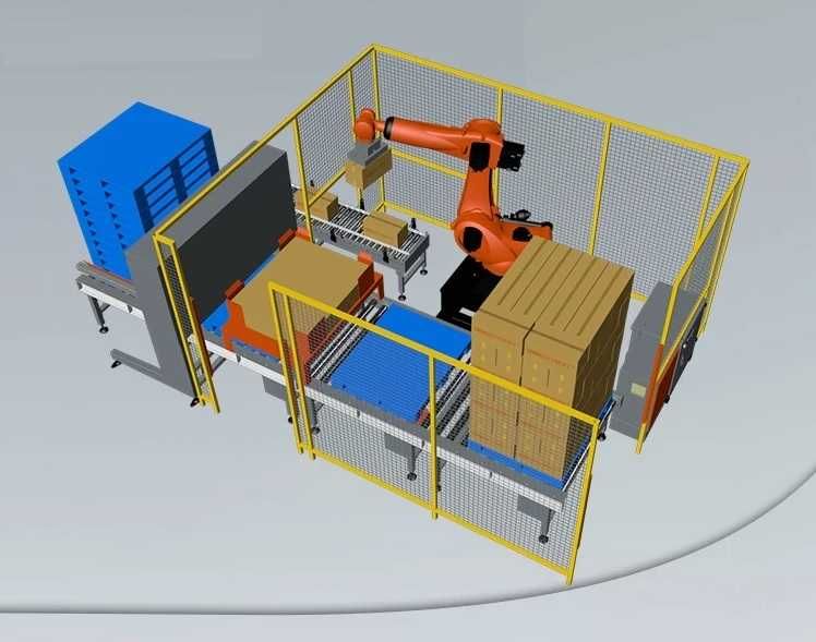 Chwytak do kartonów + przenośnik rolkowy podawczy do KUKA ABB FANUC